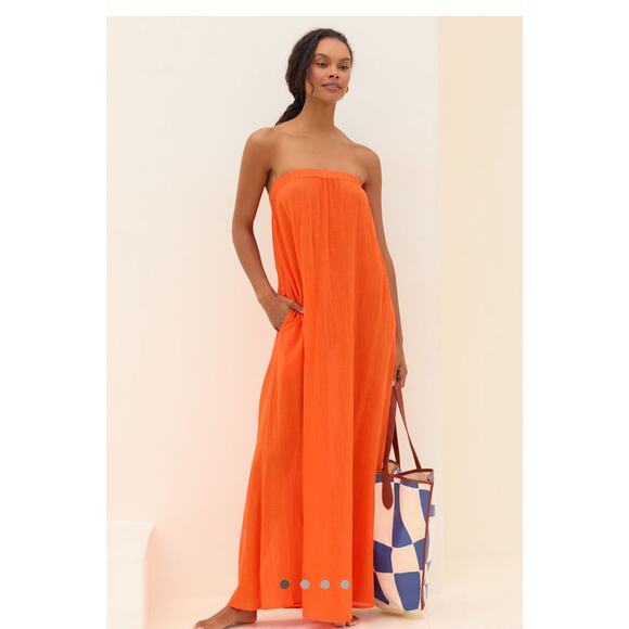 Anthropologie Dresses & Skirts - Anthropologie Celandine 100% Cotton Gauze Halter Maxi Dress Orange- XS